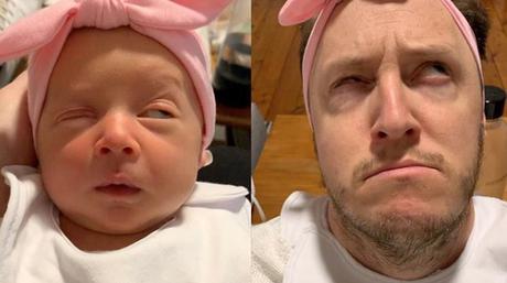 Tata kopira izraze lica bebe